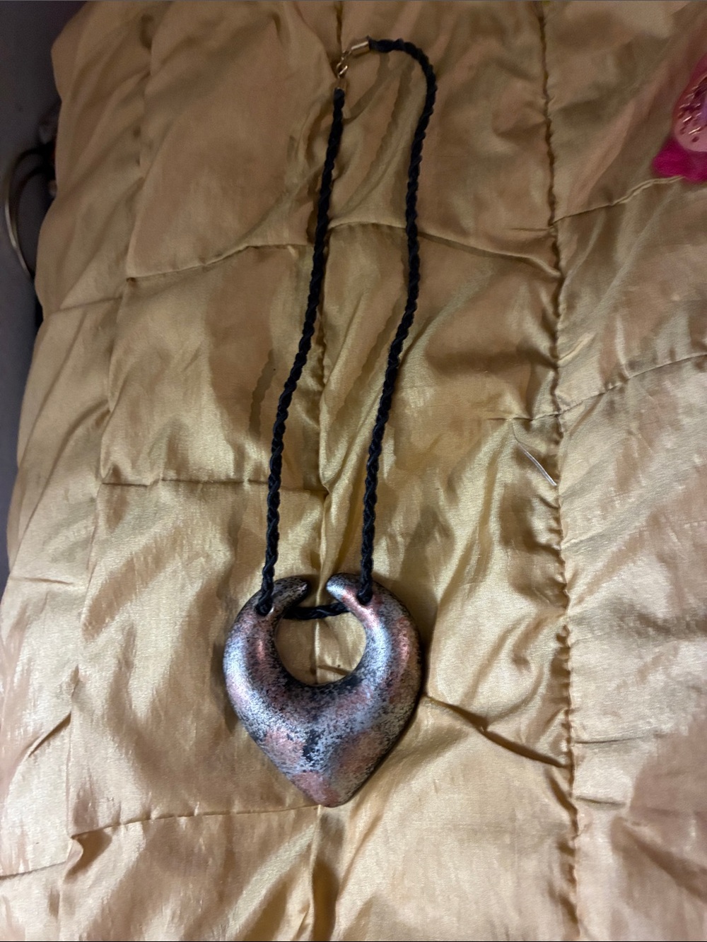 Handcrafted Metallic Heart Pendant Necklace in Black